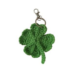 Handmade Green Four Leaf Clover Lightweight Acrylic Crochet Shamrock Keychain